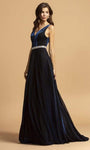 A-line V-neck Sleeveless Natural Waistline Velvet V Back Fitted Floor Length Dress