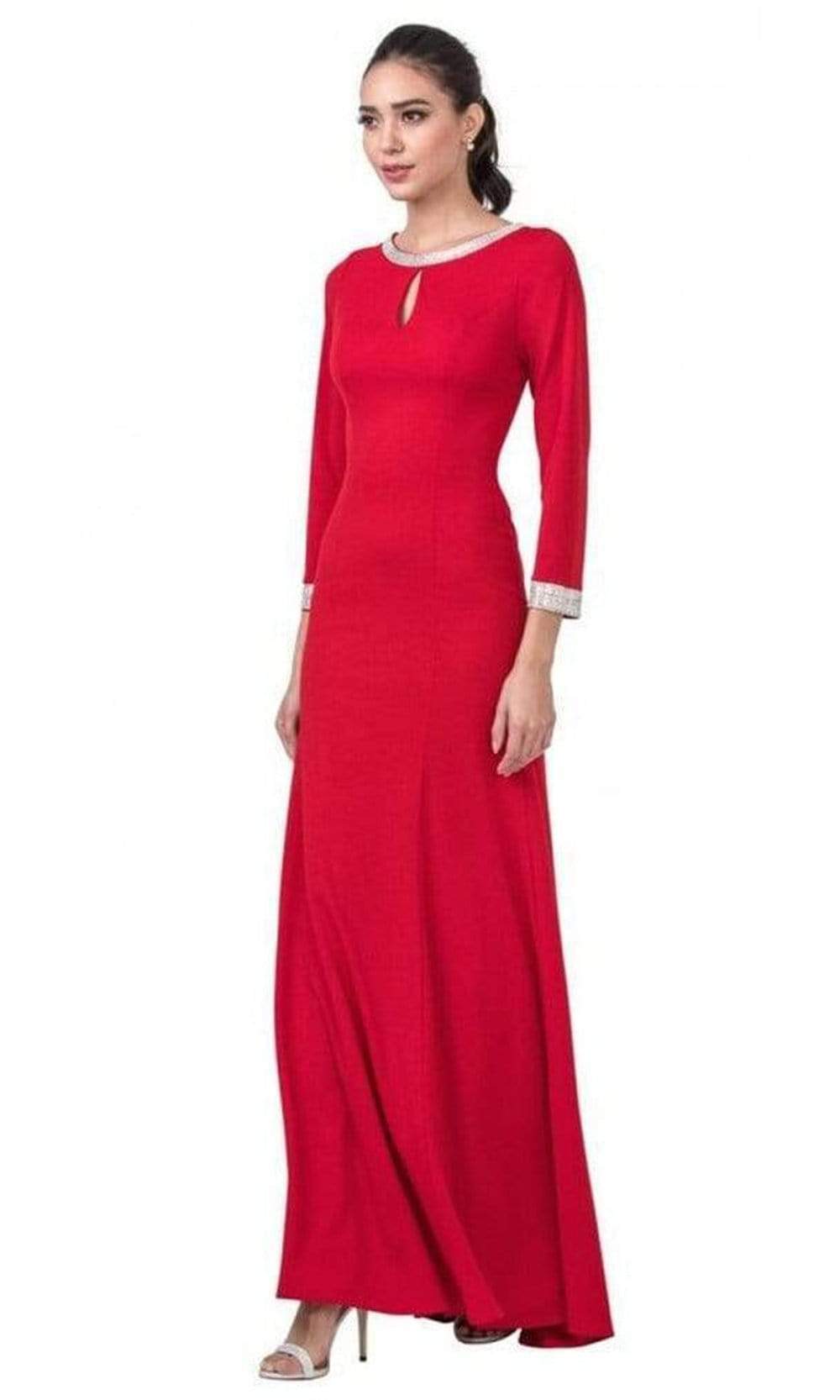 Aspeed Design - D374 Jewel-Trimmed Long Sleeve Dress

