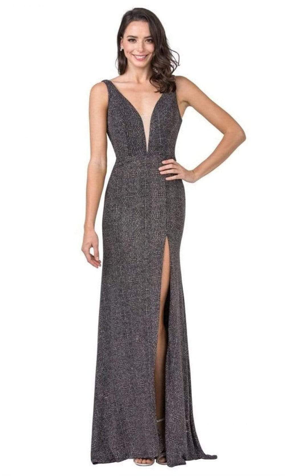 Aspeed Design - D411 Plunging Neck Jacquard Slit Dress
