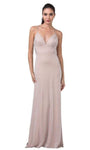 V-neck Floor Length Sheath Natural Waistline Open-Back Glittering Back Zipper Fitted Sleeveless Spaghetti Strap Plunging Neck Sheath Dress with a Brush/Sweep Train