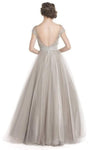 A-line Bateau Neck Tulle Floor Length Natural Waistline Jeweled Illusion Back Zipper Beaded Cap Sleeves Dress