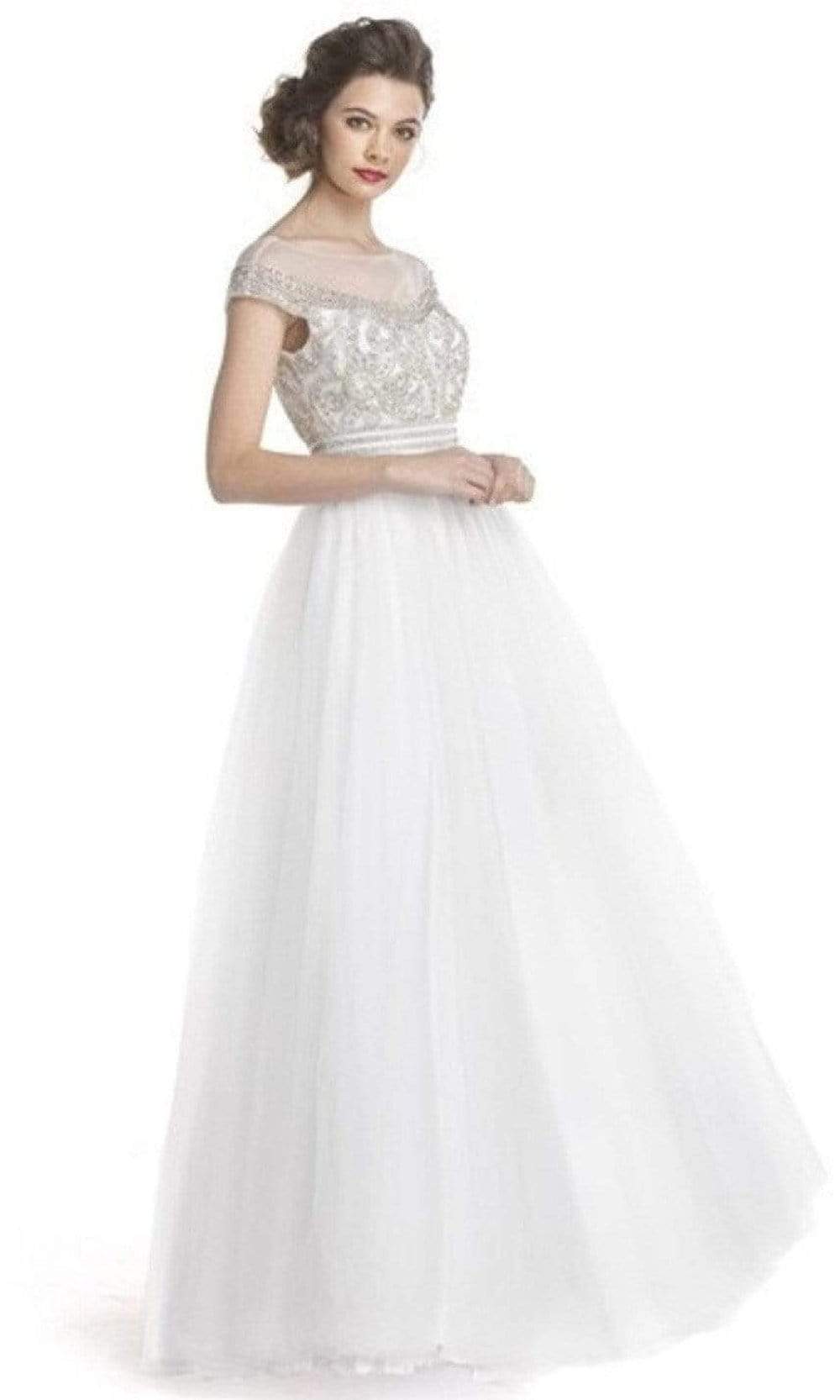 Aspeed Design - L1513 Cap Sleeve Bejeweled Long Dress
