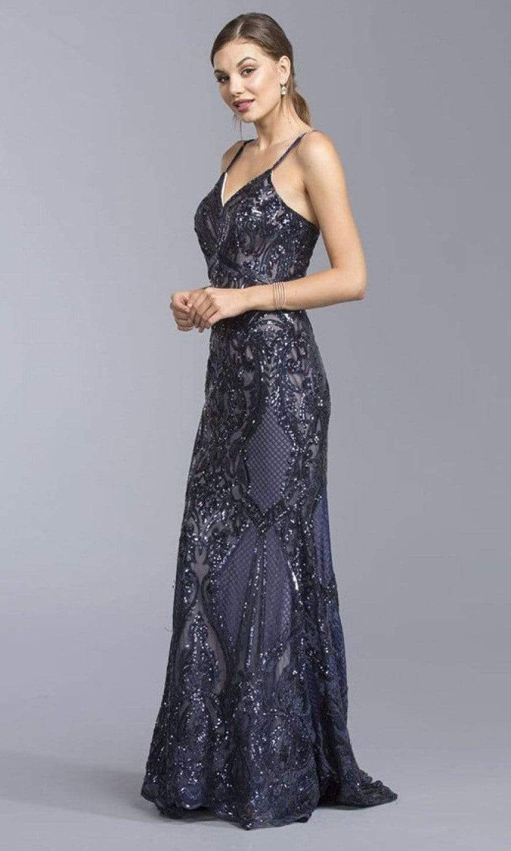 Aspeed Design - L1982 Long Sequined Spaghetti Strap Dress
