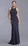 Sophisticated Jersey Sleeveless Sheath Jeweled Neck Back Zipper Open-Back Natural Waistline Beaded Trim 2017 Sheath Dress with a Brush/Sweep Train