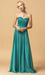 A-line Strapless Natural Waistline Floor Length Chiffon Sweetheart Open-Back Back Zipper Embroidered Dress with a Brush/Sweep Train With Rhinestones