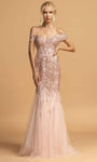 Natural Waistline Mermaid Back Zipper Fitted Embroidered Off the Shoulder Floor Length Tulle Dress