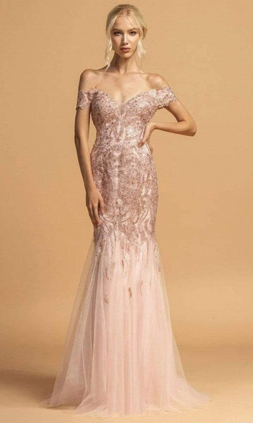 Tulle Natural Waistline Embroidered Back Zipper Fitted Mermaid Off the Shoulder Floor Length Dress