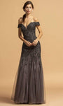 Natural Waistline Back Zipper Fitted Embroidered Tulle Floor Length Mermaid Off the Shoulder Dress