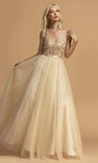 A-line V-neck Back Zipper V Back Beaded Plunging Neck Sleeveless Natural Waistline Evening Dress