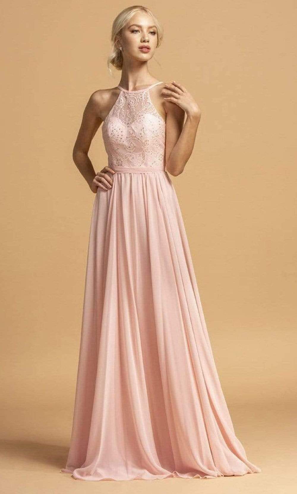 Aspeed Design - L2105 Embellished Halter Neck Chiffon Dress
