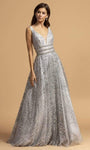 A-line V-neck Sleeveless Plunging Neck Beaded Fitted Open-Back Sheer Wrap Natural Waistline Floor Length Dress