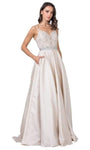 A-line Sweetheart Applique Beaded Pocketed Open-Back Back Zipper Natural Waistline Evening Dress