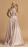 A-line Natural Waistline Sweetheart Applique Beaded Pocketed Open-Back Back Zipper Evening Dress