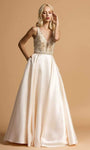 A-line V-neck Back Zipper Illusion Beaded Sheer Floor Length Plunging Neck Sleeveless Satin Natural Waistline Dress