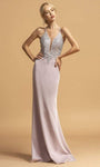 V-neck Plunging Neck Sheath Floor Length Applique Back Zipper Sleeveless Natural Waistline Sheath Dress/Evening Dress/Pageant Dress/Prom Dress