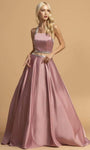 A-line Thick Straps Straight Neck Back Zipper Open-Back Natural Princess Seams Waistline Evening Dress