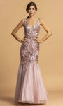 V-neck Plunging Neck Natural Waistline Floor Length Sleeveless Mermaid Lace-Up Applique Open-Back Evening Dress/Prom Dress