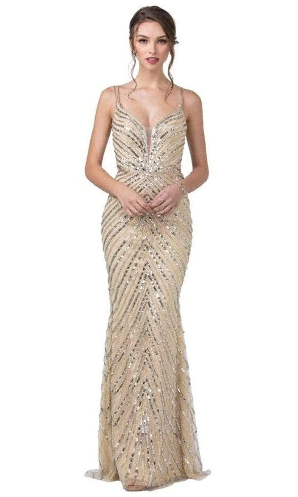 Aspeed Design - L2209 Strappy Back Sequined Sheath Dress
