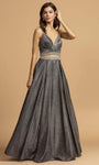 A-line V-neck Spaghetti Strap Floor Length Beaded Back Zipper Pleated Sheer Open-Back Gathered Glittering Crepe Natural Waistline Plunging Neck Dress