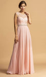 Sophisticated A-line Cap Sleeves Natural Waistline Jeweled Neck Floor Length Beaded Cutout Embroidered Applique Dress