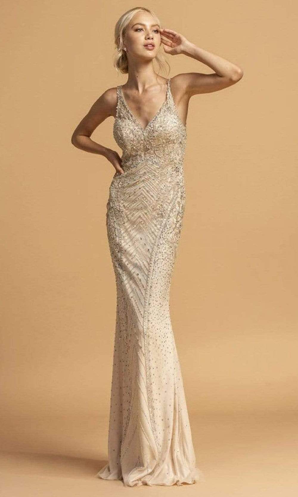 Aspeed Design - L2228 Rhinestone Embellished Long Dress
