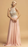 A-line Halter Sleeveless Chiffon Natural Waistline Beaded Back Zipper Keyhole Embroidered Floor Length Evening Dress