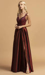 A-line V-neck Beaded Sequined Back Zipper Open-Back Applique Embroidered Slit Sleeveless Taffeta Floor Length Natural Waistline Dress