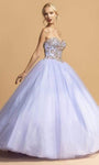 Strapless Sweetheart Tulle Beaded Lace-Up Applique Open-Back Basque Waistline Floor Length Ball Gown Evening Dress