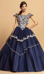 Short Sleeves Sleeves Off the Shoulder Basque Waistline Applique Lace-Up Open-Back Floor Length Ball Gown Evening Dress