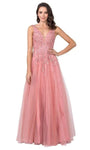 A-line V-neck Sleeveless Tulle Plunging Neck Beaded Glittering Open-Back Illusion Dress by Aspeed Design