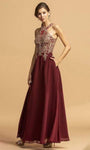 Tall A-line Halter Natural Waistline Floor Length Pocketed Beaded Applique Back Zipper Racerback Dress