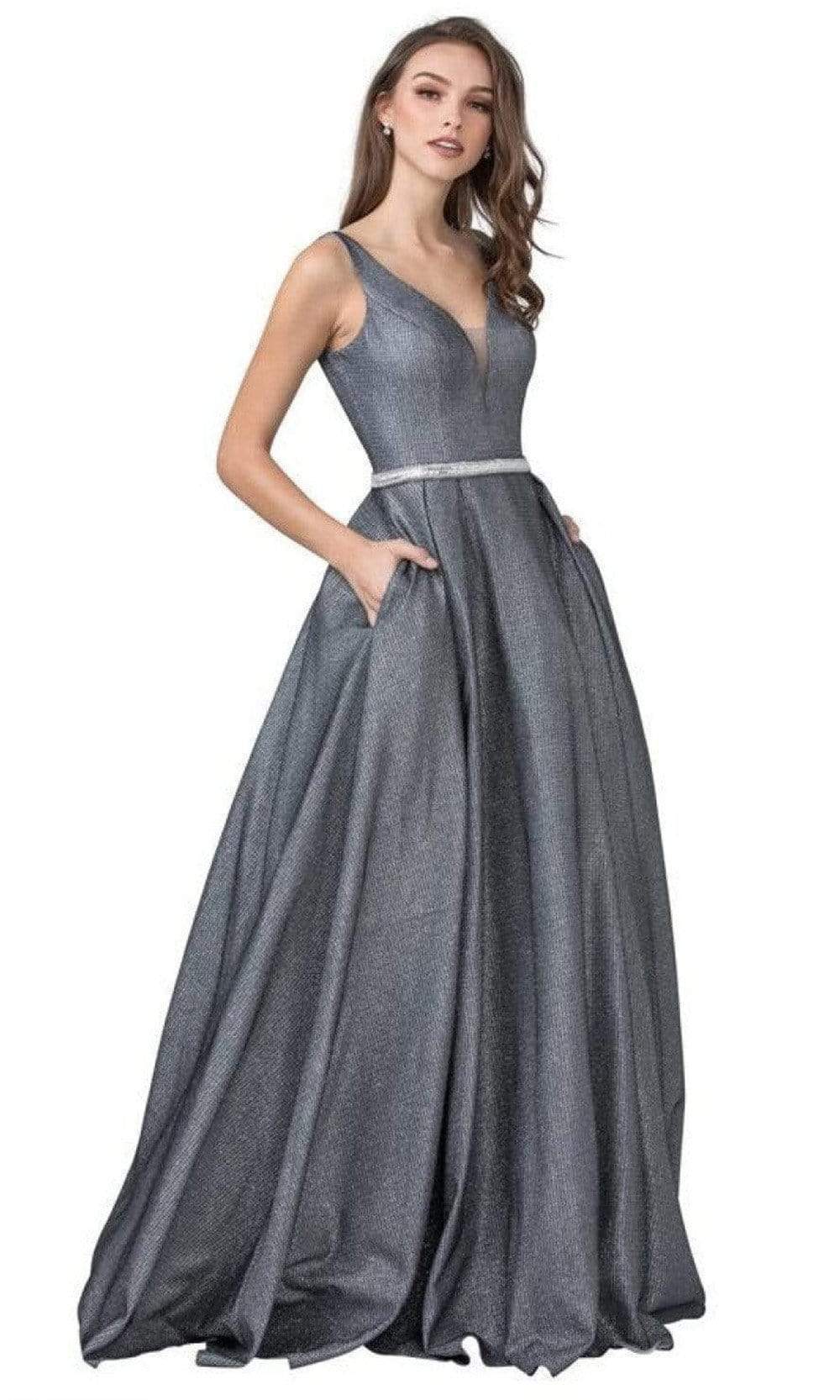 Aspeed Design - L2303 V Back Plunging V-Neck Simple Prom Dress
