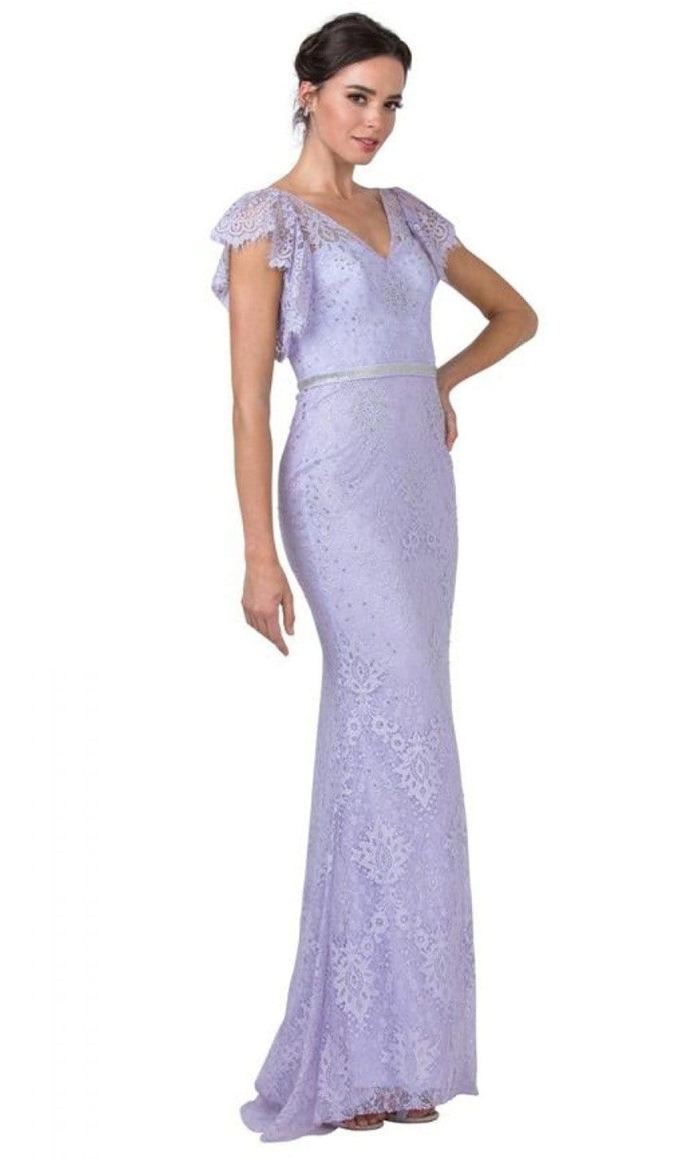 Aspeed Design - L2347 Flutter Sleeves Sheath Evening Dress
