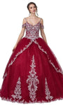 Sophisticated Floor Length Cold Shoulder Sleeves Off the Shoulder Applique Open-Back Lace-Up Glittering Basque Corset Waistline Ball Gown Evening Dress