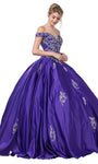 Off the Shoulder Floor Length Open-Back Lace-Up Applique Basque Waistline Ball Gown Evening Dress