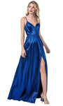 A-line V-neck Sleeveless Plunging Neck Natural Waistline Open-Back Floor Length Evening Dress/Pageant Dress/Prom Dress