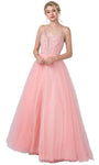 A-line V-neck Beaded Open-Back Plunging Neck Spaghetti Strap Tulle Prom Dress by Aspeed Design