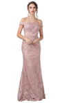 A-line Sheath Floor Length Off the Shoulder Open-Back Embroidered Lace-Up Natural Waistline Sheath Dress