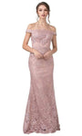 A-line Sheath Lace-Up Embroidered Open-Back Natural Waistline Floor Length Off the Shoulder Sheath Dress