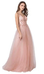 A-line V-neck Sleeveless Floor Length Natural Waistline Illusion Back Zipper Beaded V Back Tulle Evening Dress