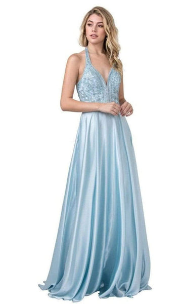 A-line Halter Plunging Neck Natural Waistline Satin Beaded Open-Back Sequined Back Zipper Flutter Sleeves Sleeveless Party Dress with a Brush/Sweep Train