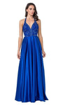 A-line Halter Plunging Neck Open-Back Sequined Satin Flutter Sleeves Sleeveless Party Dress with a Brush/Sweep Train by Aspeed Design