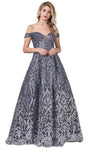 A-line Off the Shoulder Natural Waistline Lace-Up Back Zipper Sequined Open-Back Mesh Floor Length Evening Dress