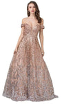 A-line Floor Length Natural Waistline Off the Shoulder Mesh Lace-Up Back Zipper Open-Back Sequined Evening Dress