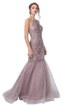 Floor Length Fit-and-Flare Mermaid Tulle Natural Waistline Beaded Fitted Open-Back Back Zipper Flowy Halter Sleeveless Dress with a Brush/Sweep Train