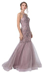 Halter Natural Waistline Sleeveless Fit-and-Flare Mermaid Tulle Back Zipper Fitted Beaded Open-Back Flowy Floor Length Dress with a Brush/Sweep Train
