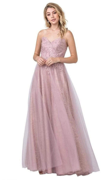 A-line Strapless Floor Length Natural Waistline Embroidered Open-Back Beaded Lace-Up Sleeveless Sweetheart Evening Dress