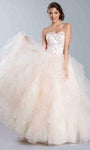 Strapless Tiered Lace-Up Beaded Tulle Corset Natural Waistline Sweetheart Floor Length Dress