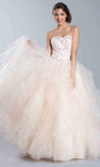 Strapless Sweetheart Floor Length Tulle Corset Natural Waistline Tiered Beaded Lace-Up Dress