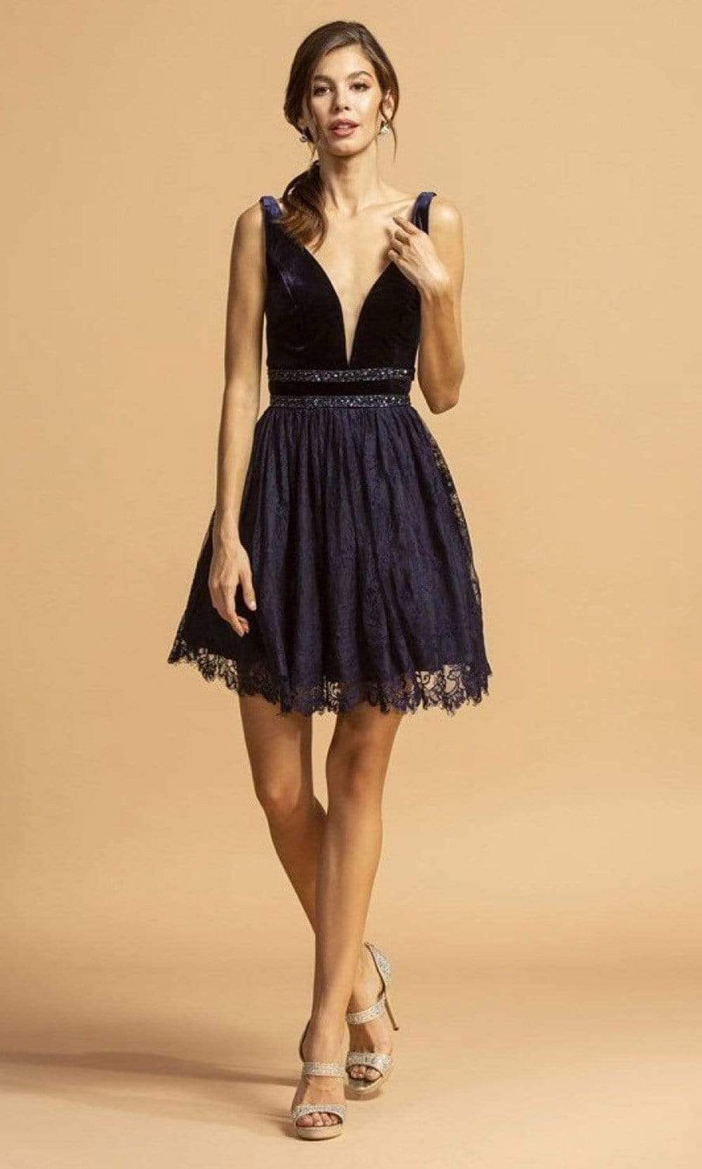 Aspeed Design - S2082 Velvet Bodice Lace Short Dress
